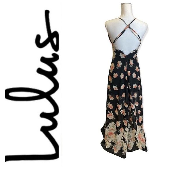 Lulu’s Black Floral Print Maxi Dress Size XS - Picture 5 of 6